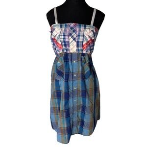 SNAP Upcycled Plaid Shirt Mini Dress Elastic Waistband Western Small Medium